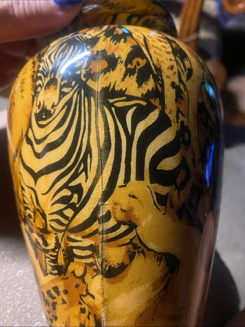 Vintage Safari Decorative Vase: African Jungle Patchwork Ceramic Decor