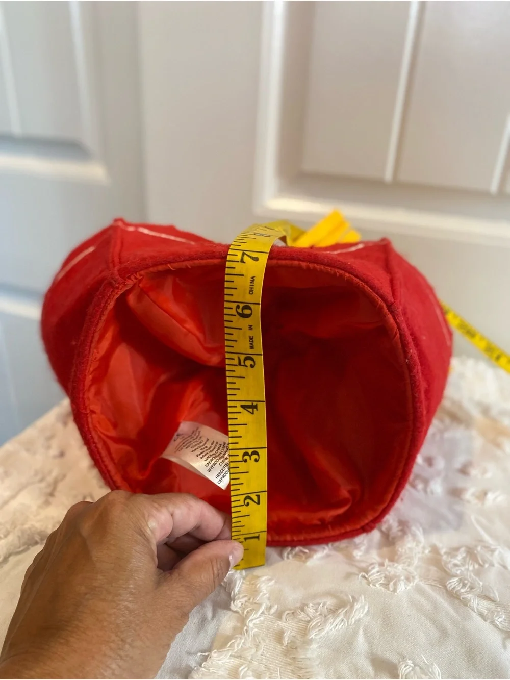 Red Felt Fry Hat with Yellow Fringe