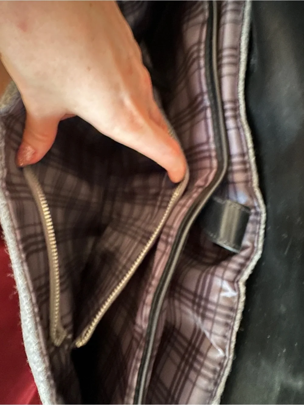 Grey Felt Messenger Bag with Black Trim and Silver Details