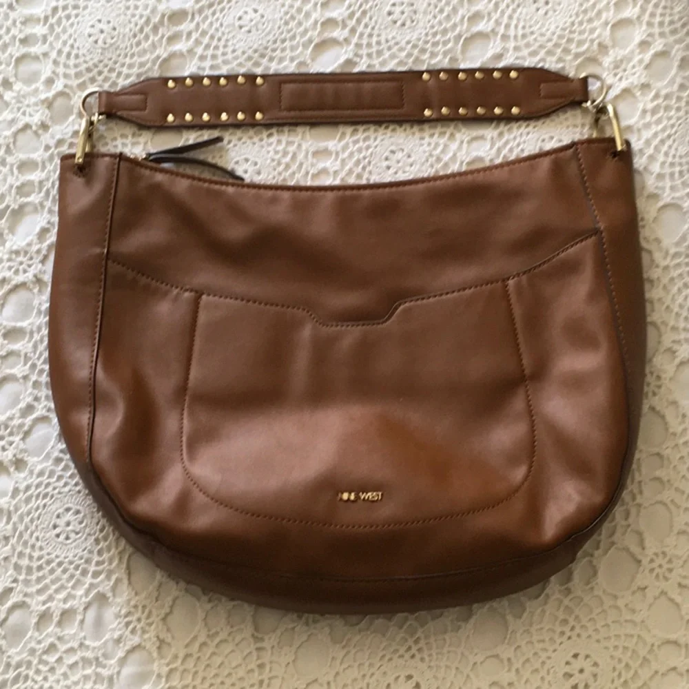 Nine West Tan Leather Hobo Shoulder Bag