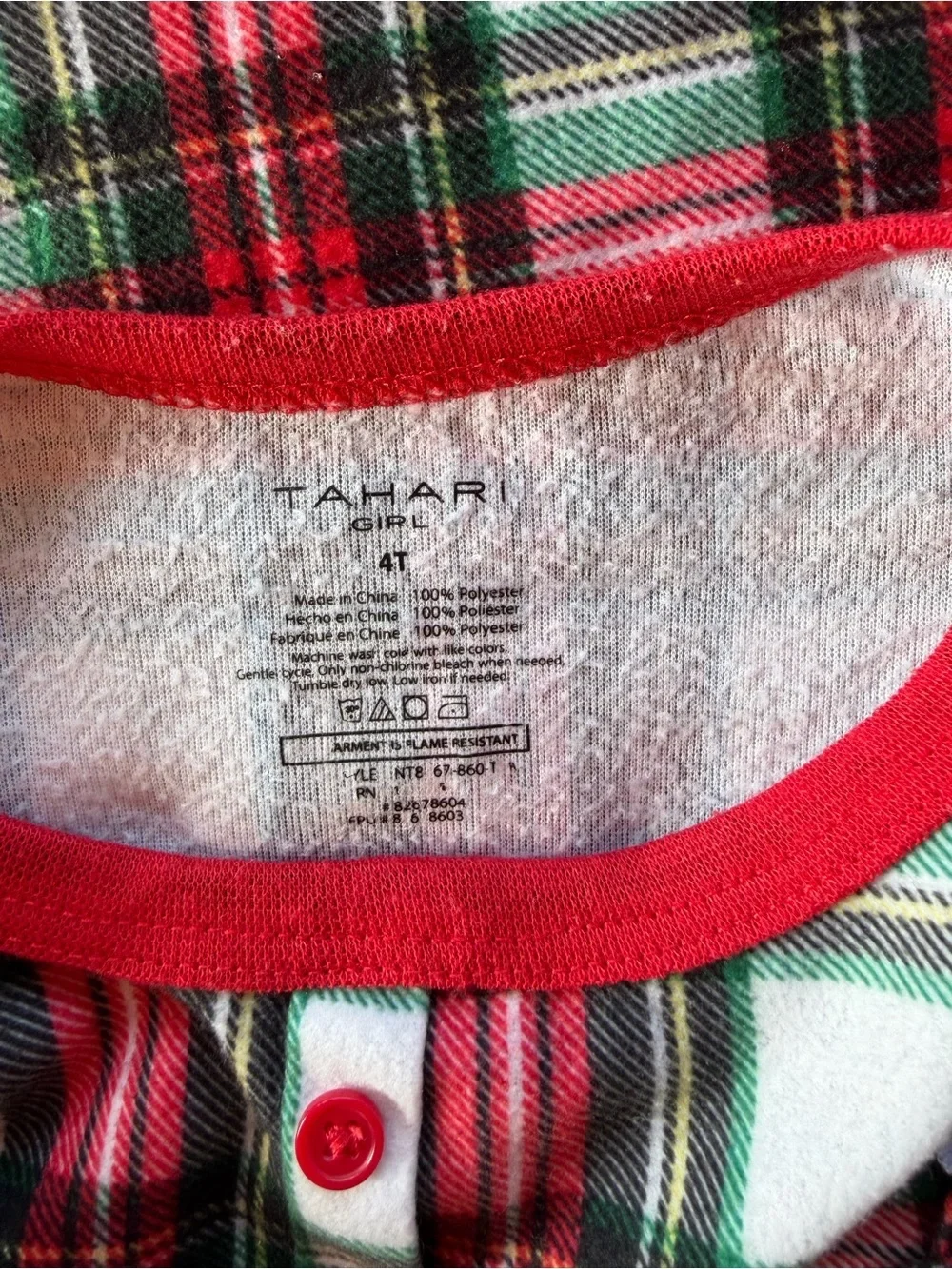 Tahari Red & Green Plaid Ruffle-Yoke Long Sleeve Nightgown Size 4T