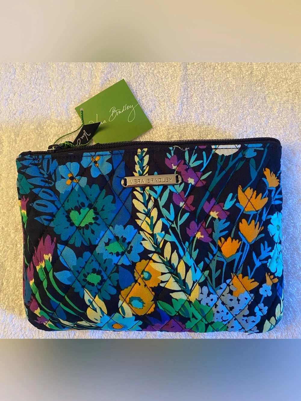 Vera Bradley NWT - Midnight Blues Floral Quilted Cosmetic Pouch/Case.