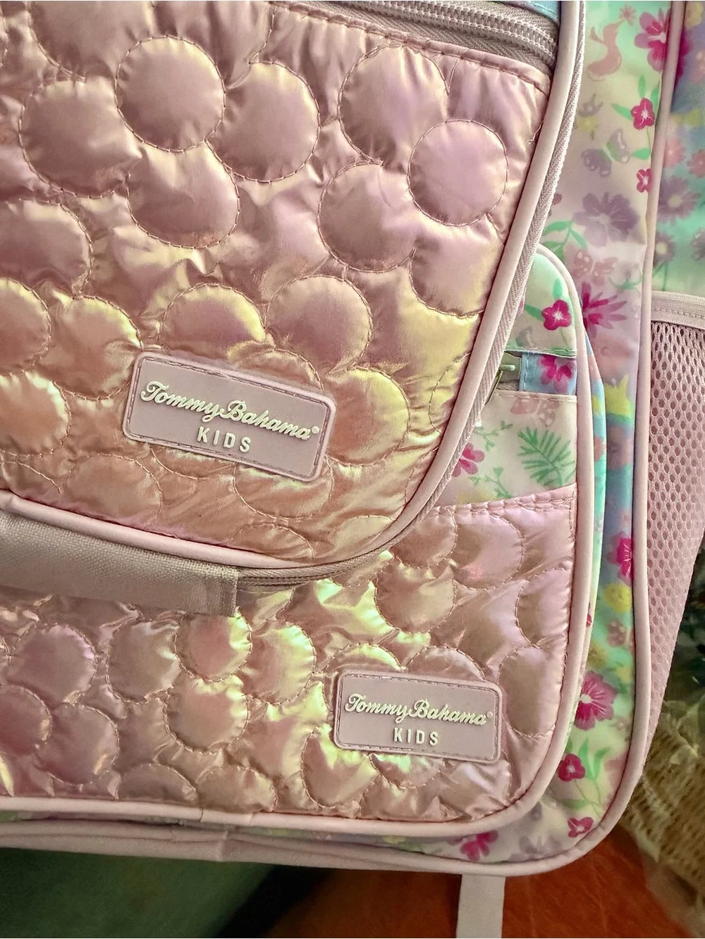 BRAND NEW 5 Piece Tommy Bahama Kids Pink Holographic Floral backpack combo set