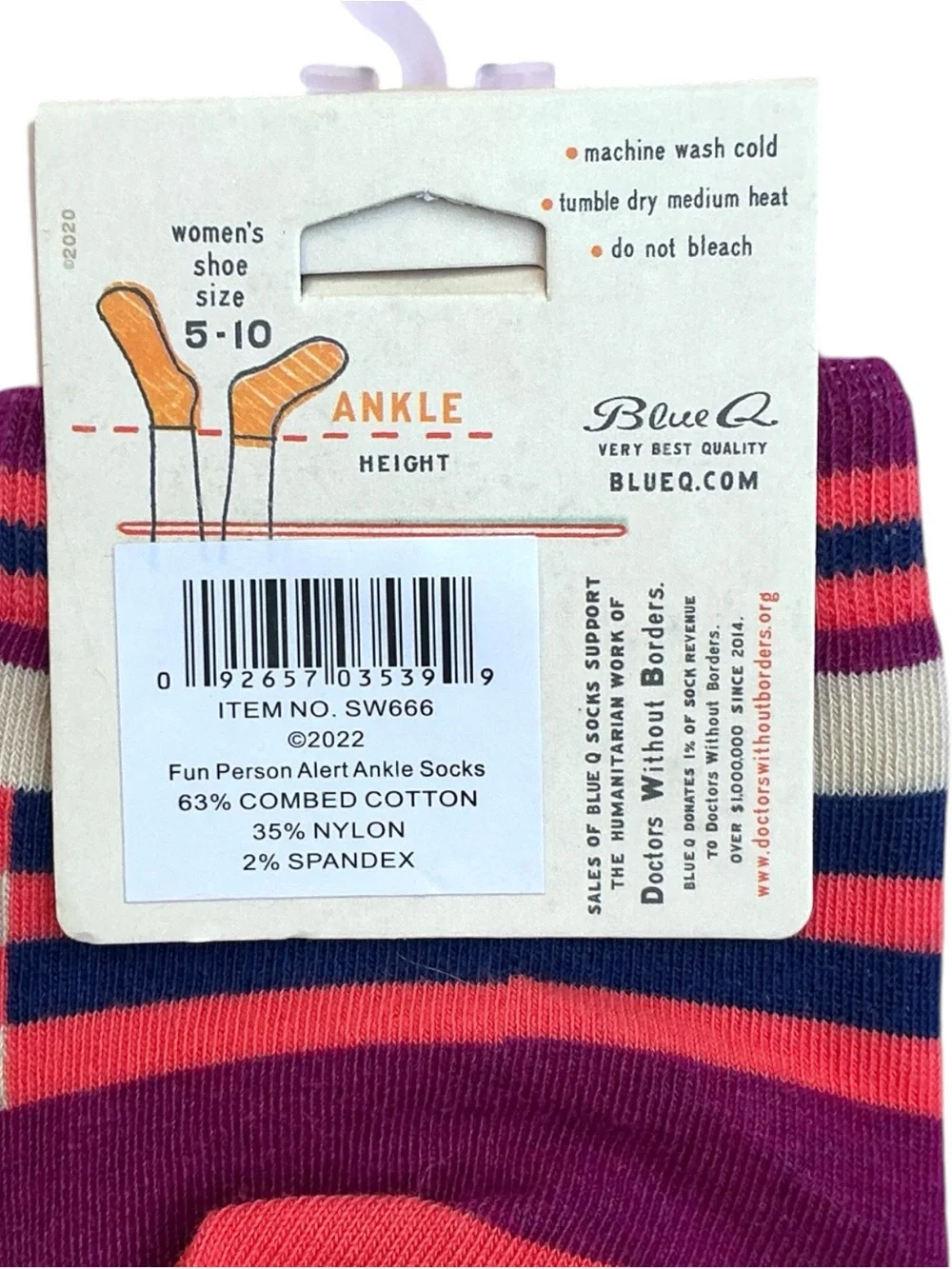 NEW NWT 2018 Blue Q “Fun Person Alert” Women’s Ankle Socks 5-10 Soft Cotton