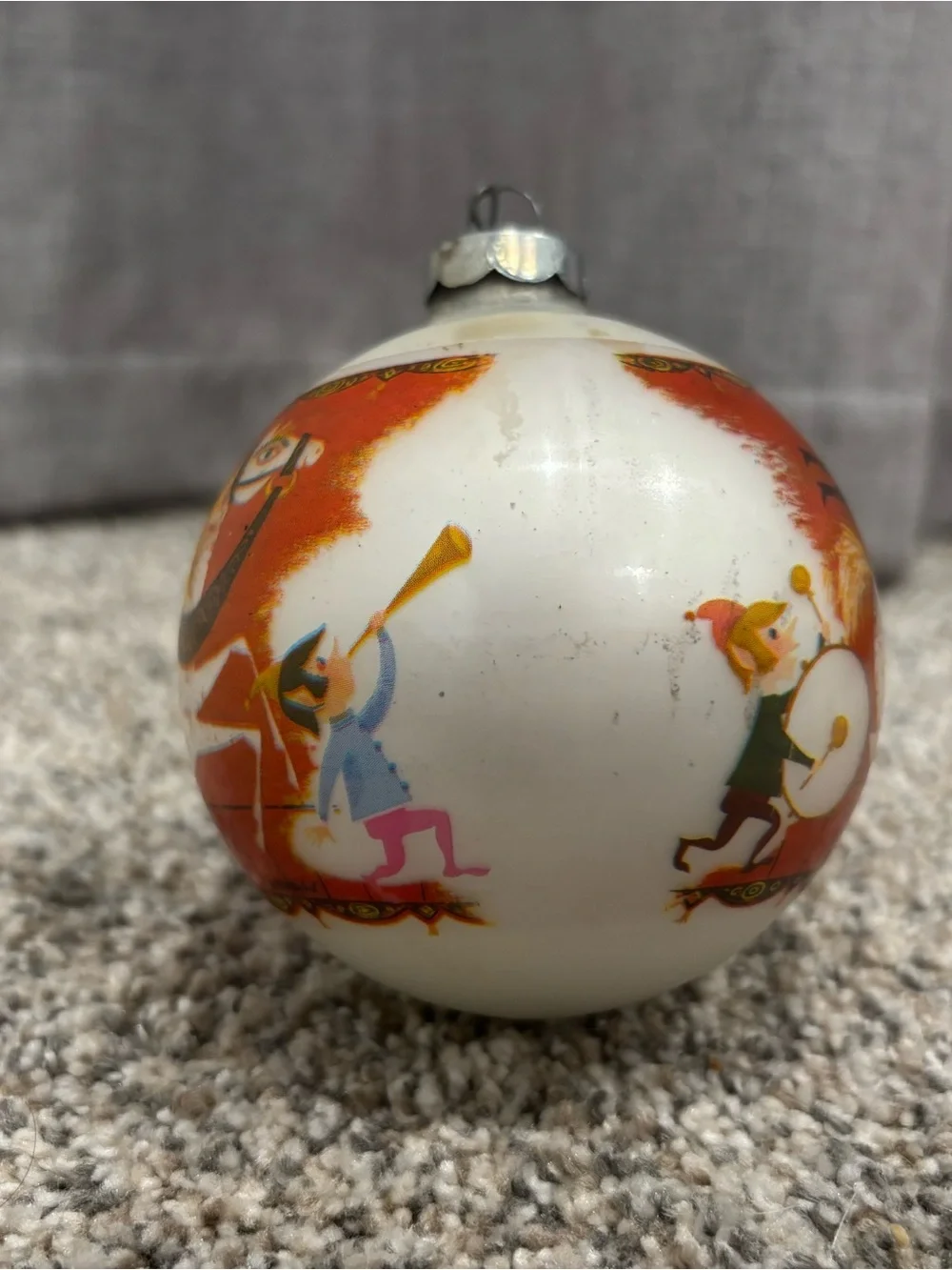 Vintage W. Rutherford Corning Glass Ornament Santa on Merry-Go-Round 3” USA Made