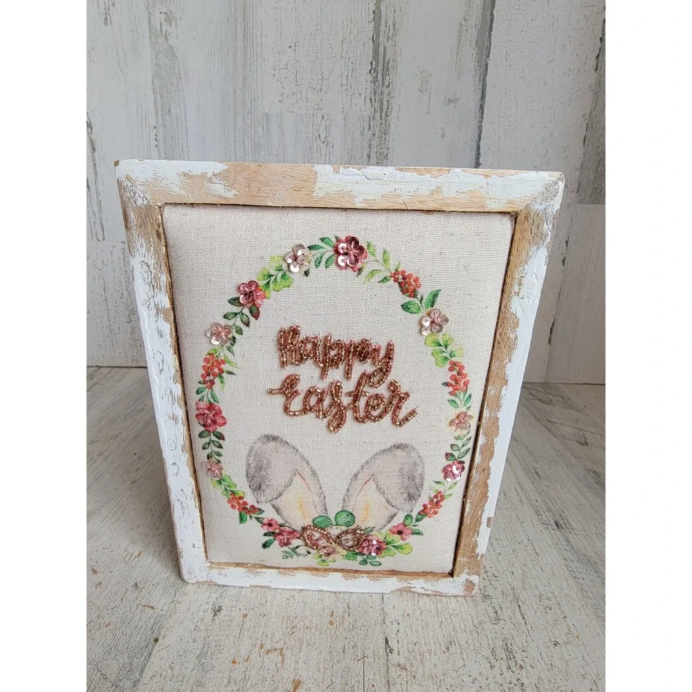 Happy Easter Bunny egg bead embroidered box home decor spring