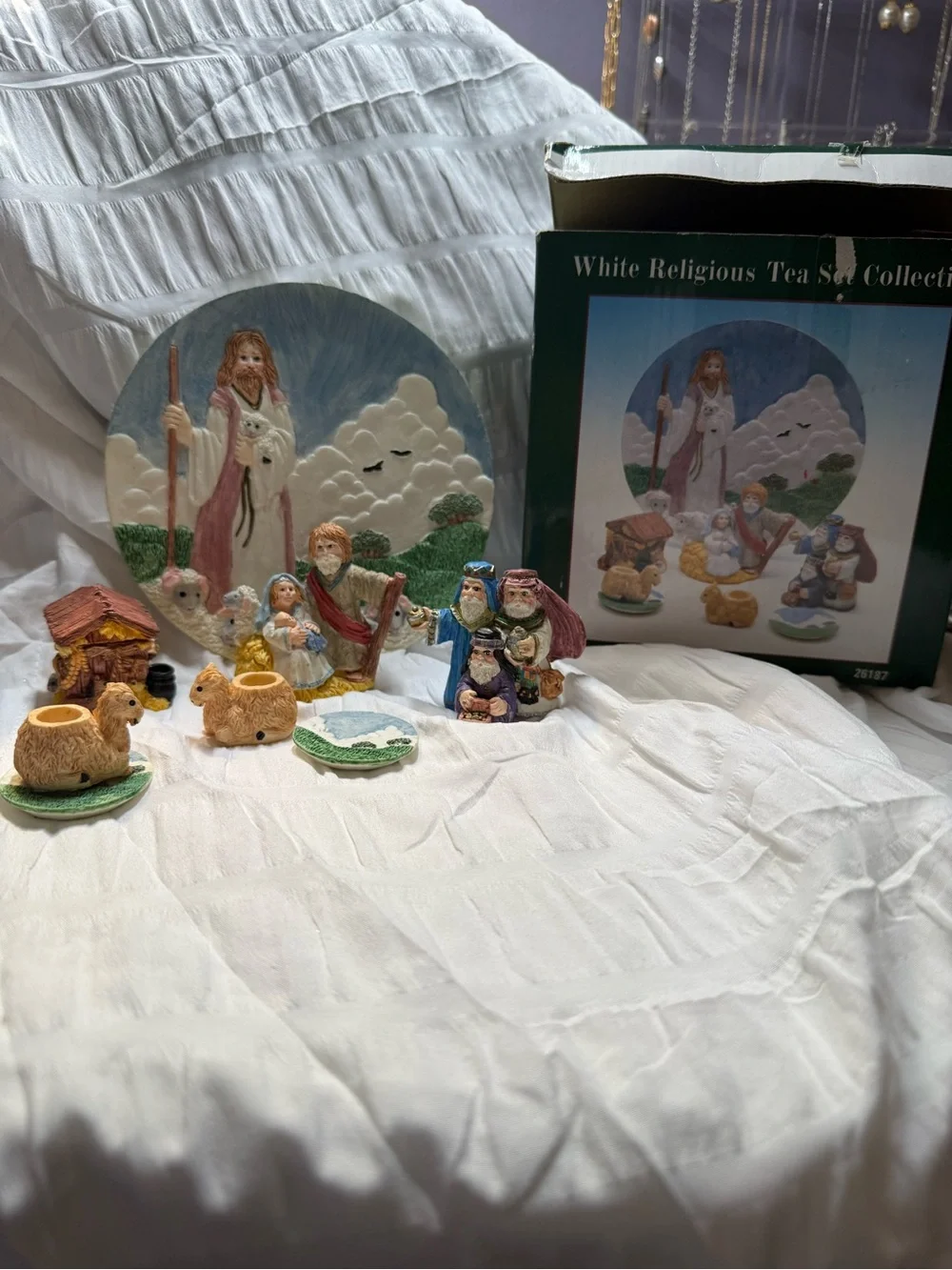 Christmas Religious Nativity Miniature Figurine Tea Set Vintage 1995 Youngs Inc.