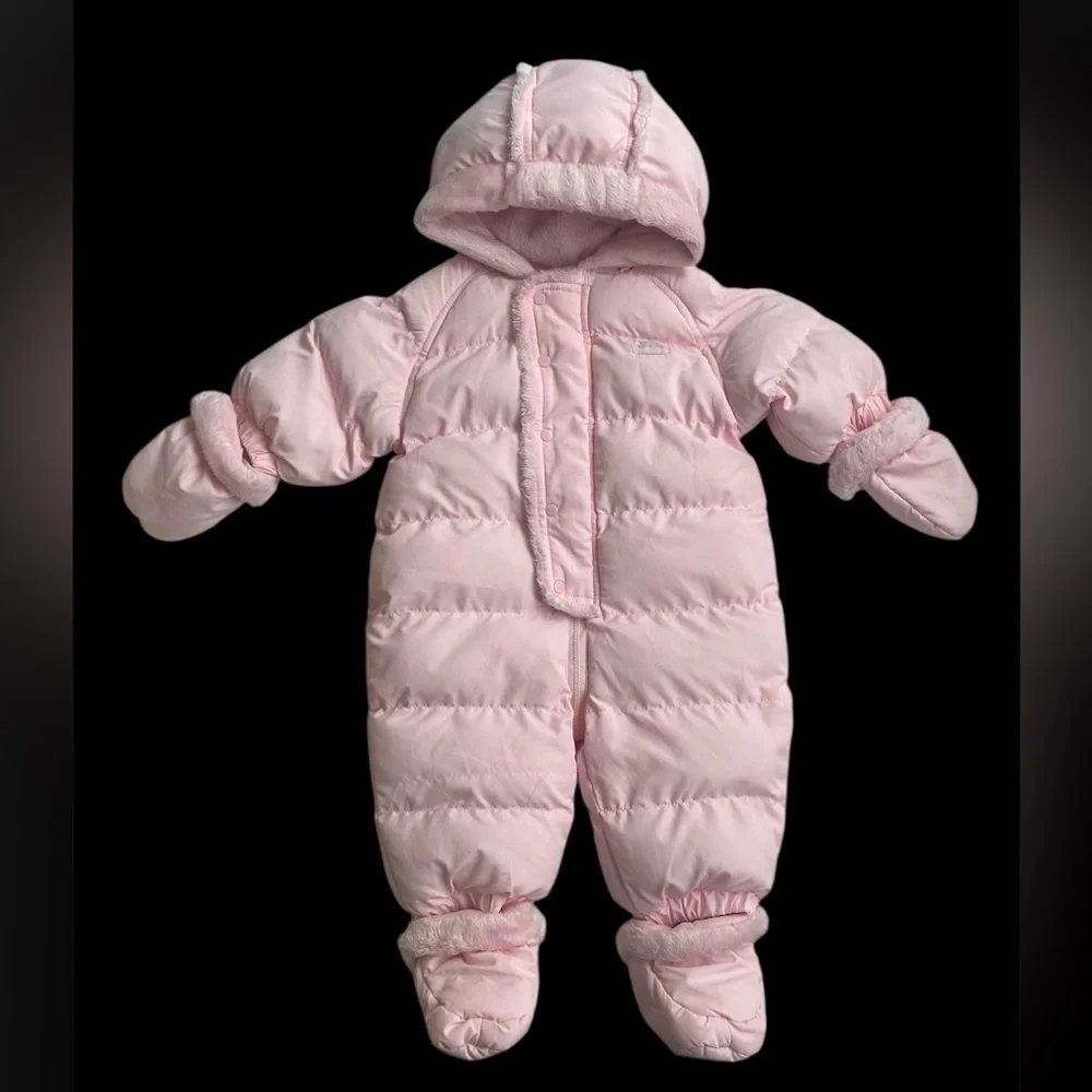 Pink Puffer Baby Snowsuit with Hood
