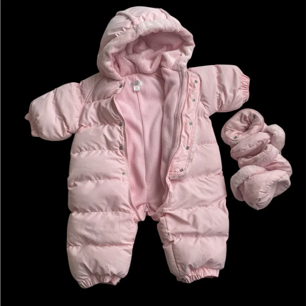 Pink Puffer Baby Snowsuit with Hood