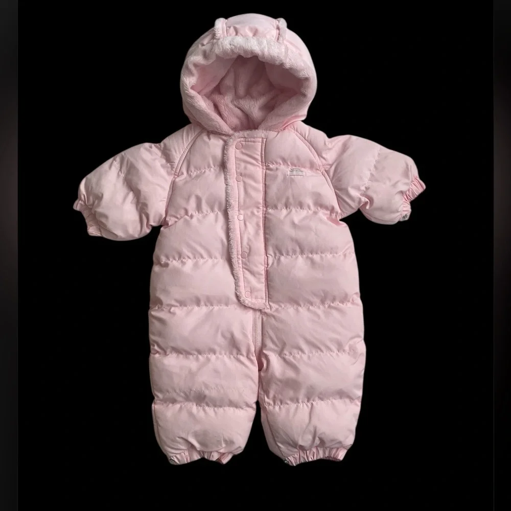 Pink Puffer Baby Snowsuit with Hood