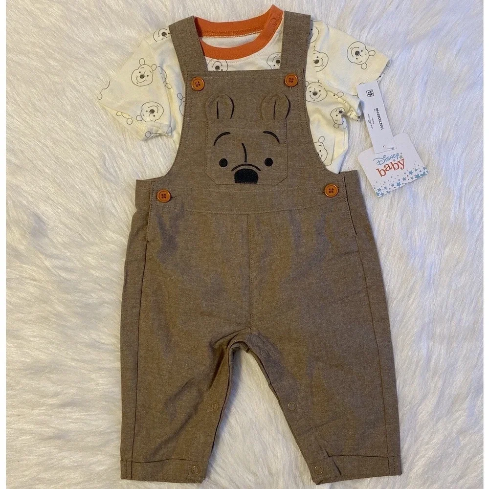 Disney Winnie The Pooh Outfit Boys Size 3-6 Months Two Piece Overall T-Shirt Set