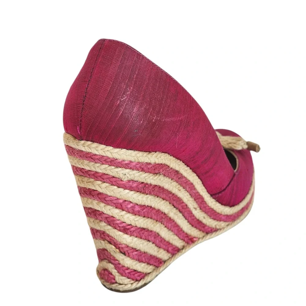 Kate Spade New York Pink Silk Espadrille Wedge Pumps Rope Bow Heels Womens 7