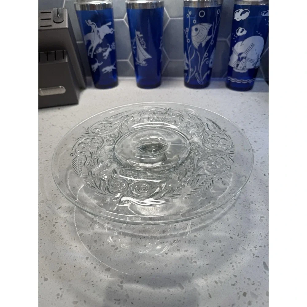 McKee Rock Crystal FOOTED Cake Stand Plate EAPG Depression Glass SEE PHOTOS