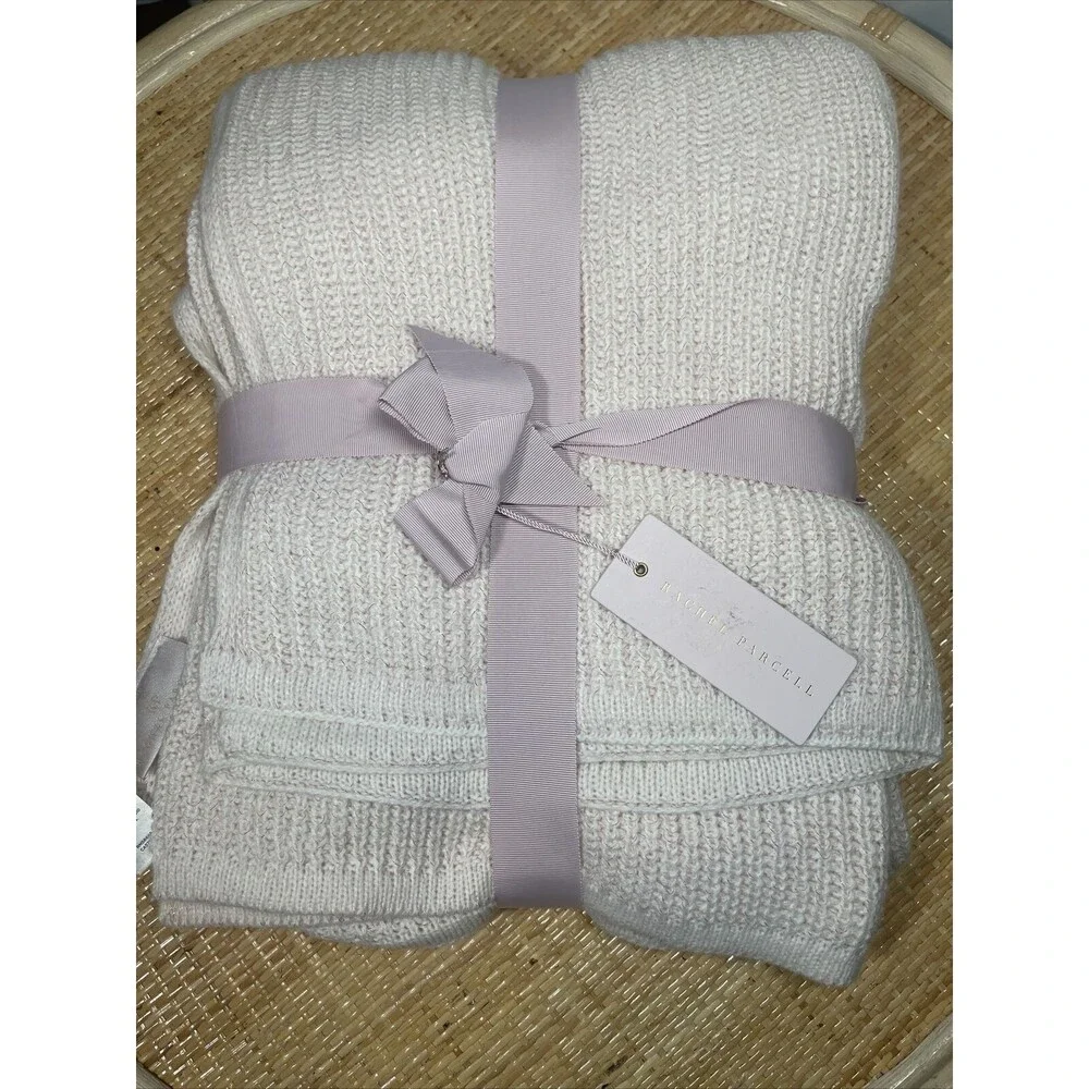 Rachel Parcell Pink With Matallic Thread Ribbed Throw Blanket New