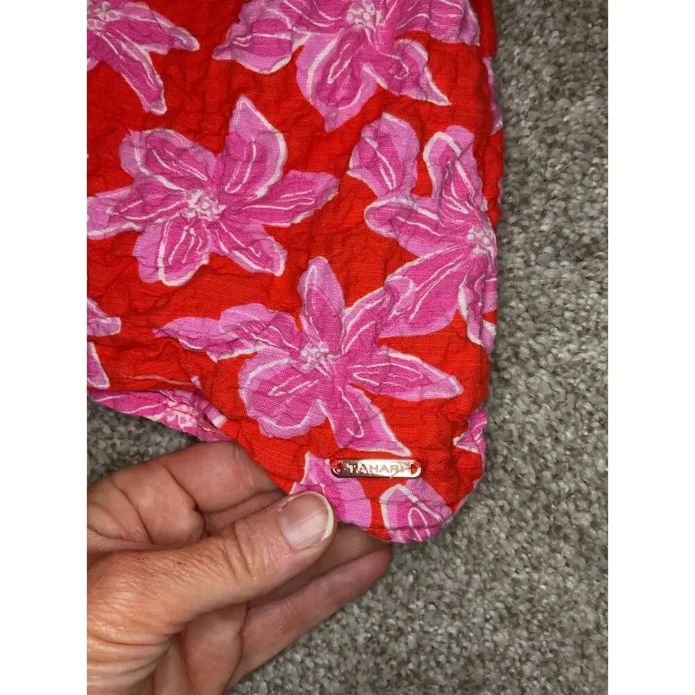 Tahari Girls 2 Piece Floral Short Set Pink Orange Cotton Summer Outfit, 8