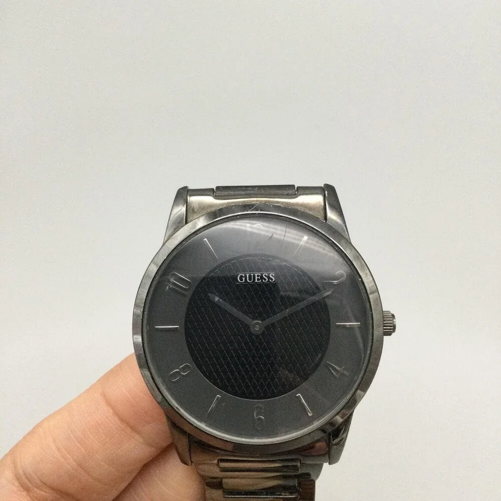 Guess Steel Mens Watch 39mm Black Dial Gunmetal U11651G1 New Battery 7