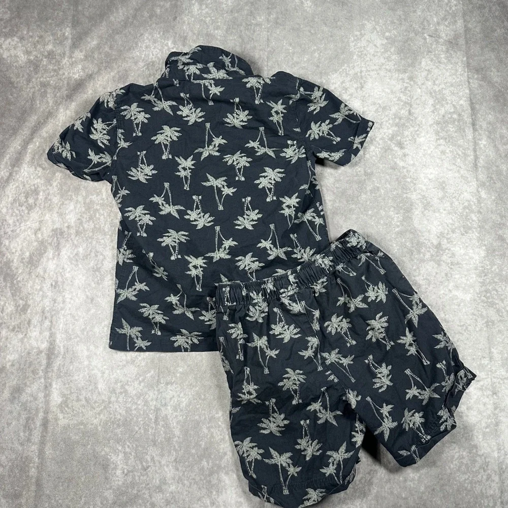 Tommy Bahama Boys 2 Piece Set Shirt and Shorts Palm Tree Navy Blue Size M 7/8