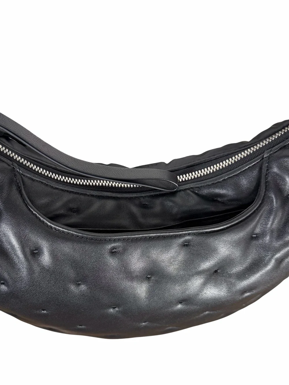 Rag&Bone Soft Black Leather Quilted/Dimpled Crescent Hobo Shoulder Bag NWOT