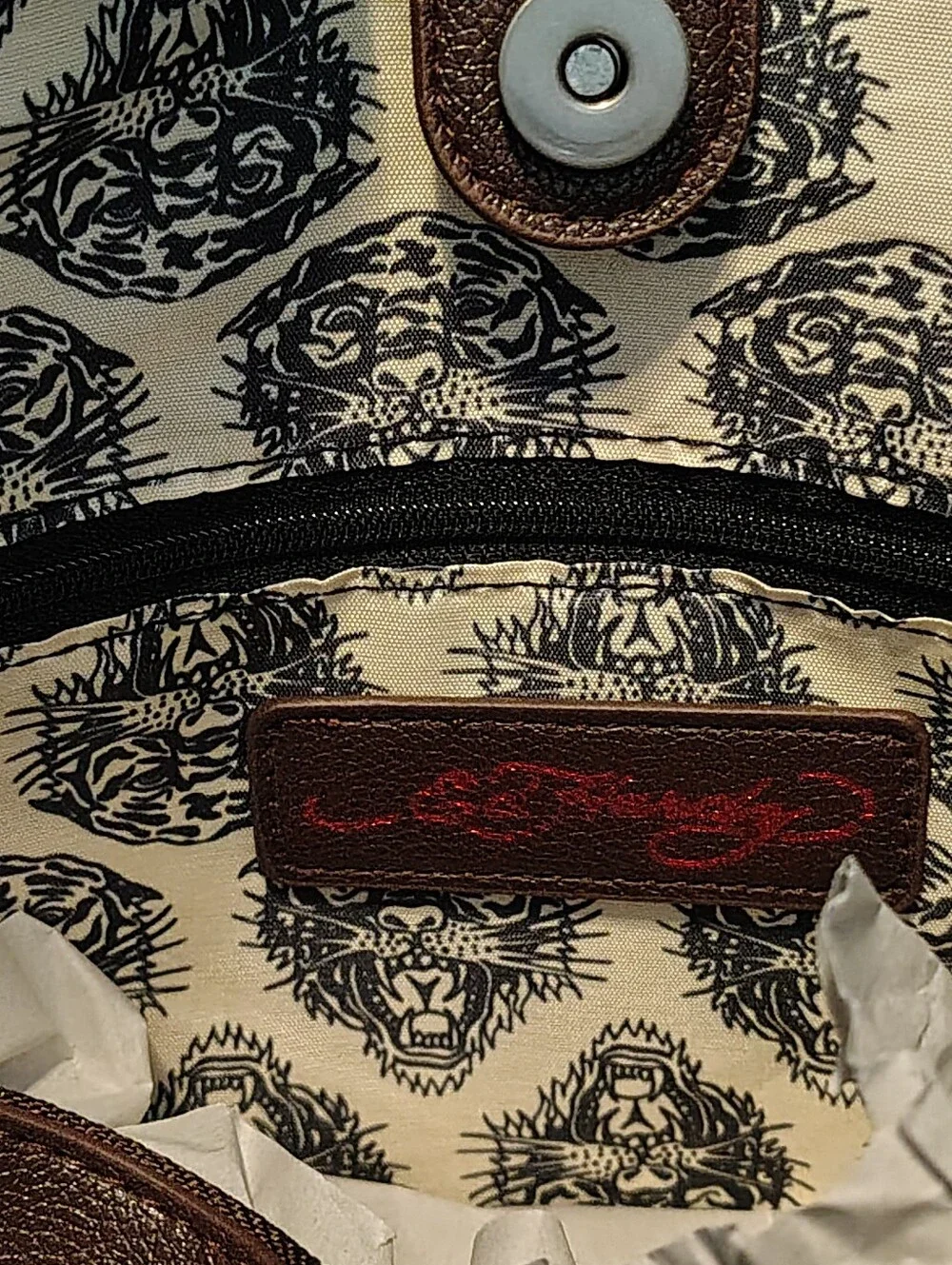 Ed Hardy Brown Suede Pink Floral Rhinestone Cross Beyonce Hobo Satchel Bag