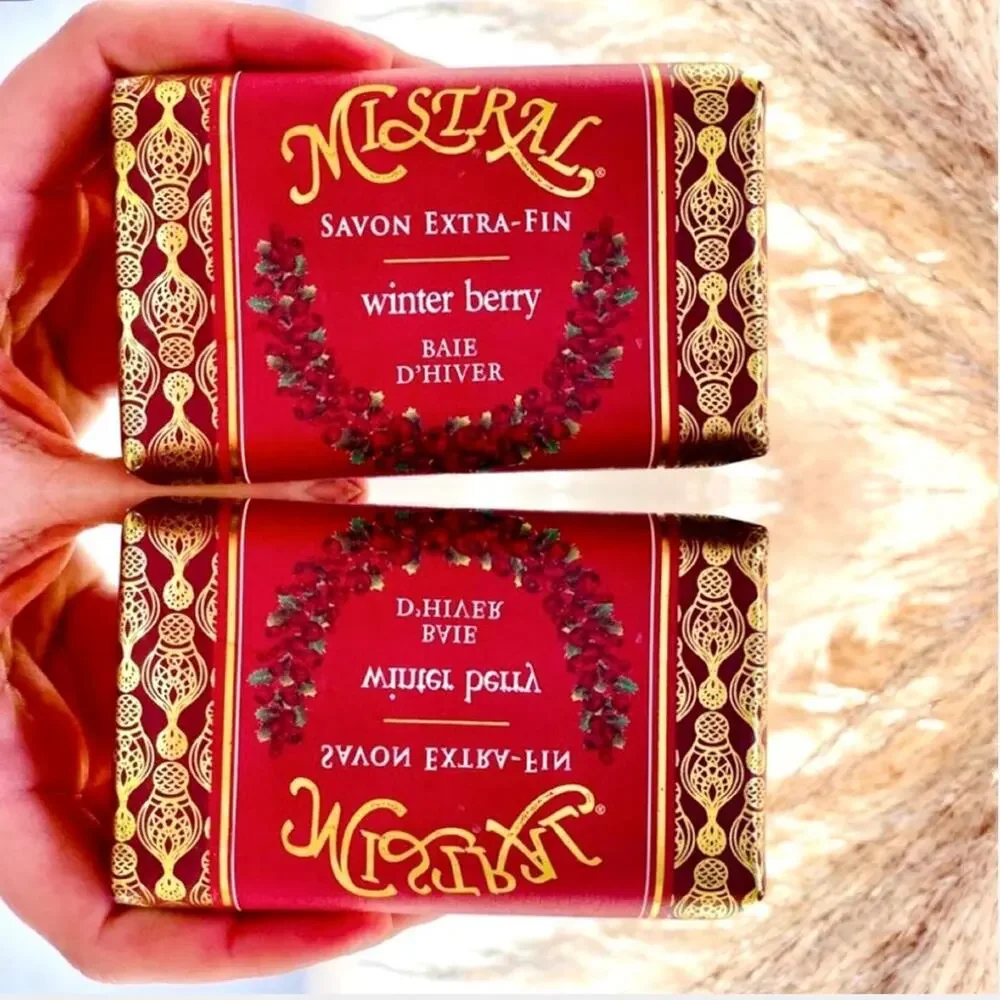 2 NEW ANTHROPOLOGIE MISTRAL Red Gold Winter Berry Organic Shea Butter Bar Soap