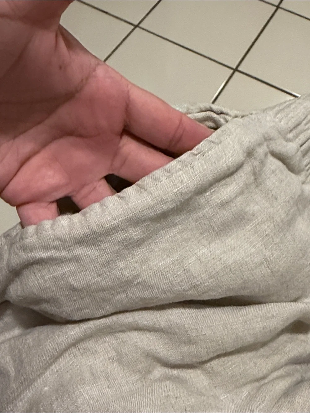 H&M Light Gray Linen-Blend Drawstring Chinos