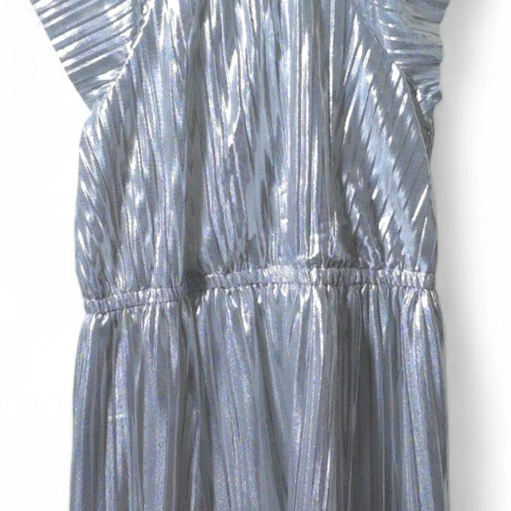 OshKosh B’gosh Silver Metallic Pleated Party Dress Girls 12 Holiday Sparkle