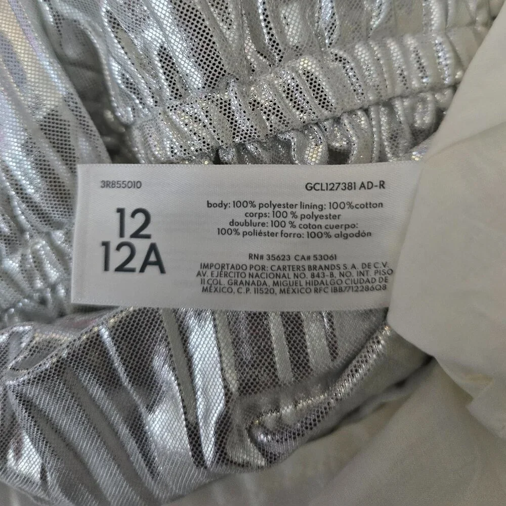 OshKosh B’gosh Silver Metallic Pleated Party Dress Girls 12 Holiday Sparkle