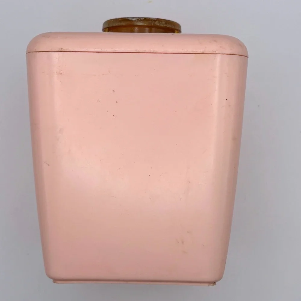 Vtg Pink Lustro Ware Coffee Canister MCM Plastic Gold Floral Retro Cottagecore