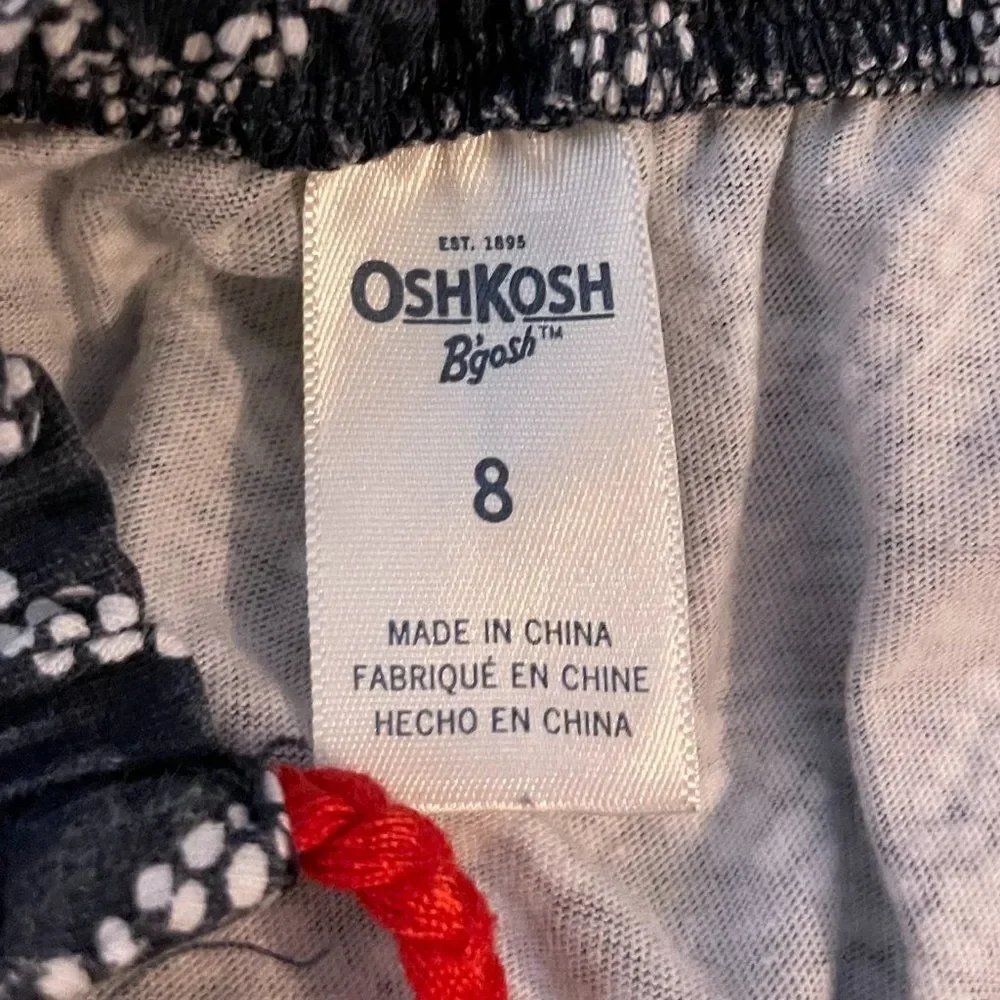 OshKosh Cotton Chevron Red White Blue Ruffles Girls Dress Size 8