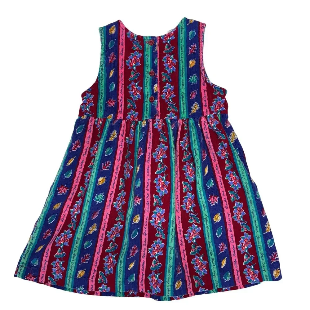 Vintage OshKosh B'Gosh Dress Girls 6 Pink Floral Corduroy Jumper Leafs Made USA