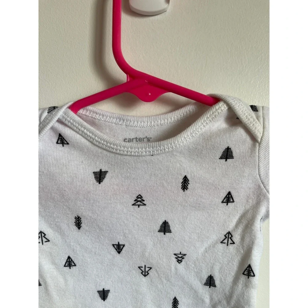 Carters Newborn Long Sleeve Bodysuit White Black Tree Print