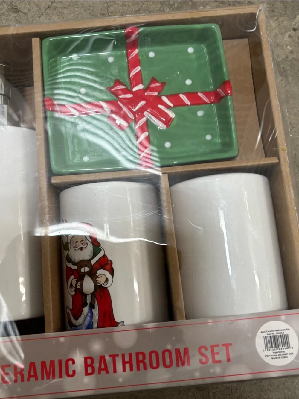 Holiday Ceramic Bathroom Accessory Set - White & Green