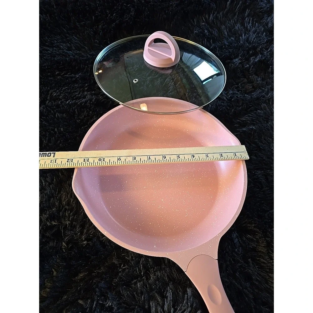 JEETEE 11 Inch Nonstick Frying Pan,‎ Stone Marble Coating With Lid Pink