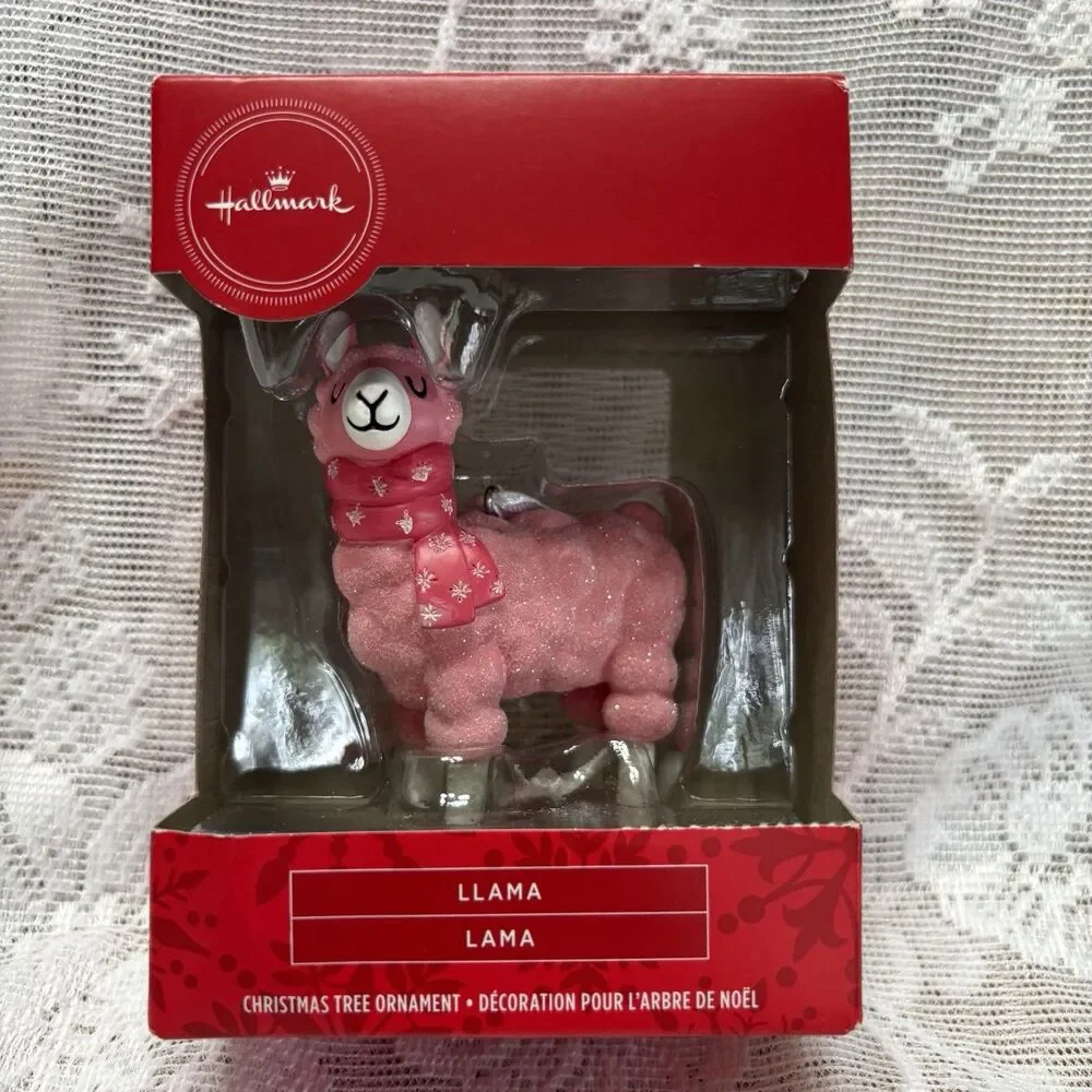 Hallmark Pink Sparkly Llama Christmas Ornament‎ NIB Red Box 3”