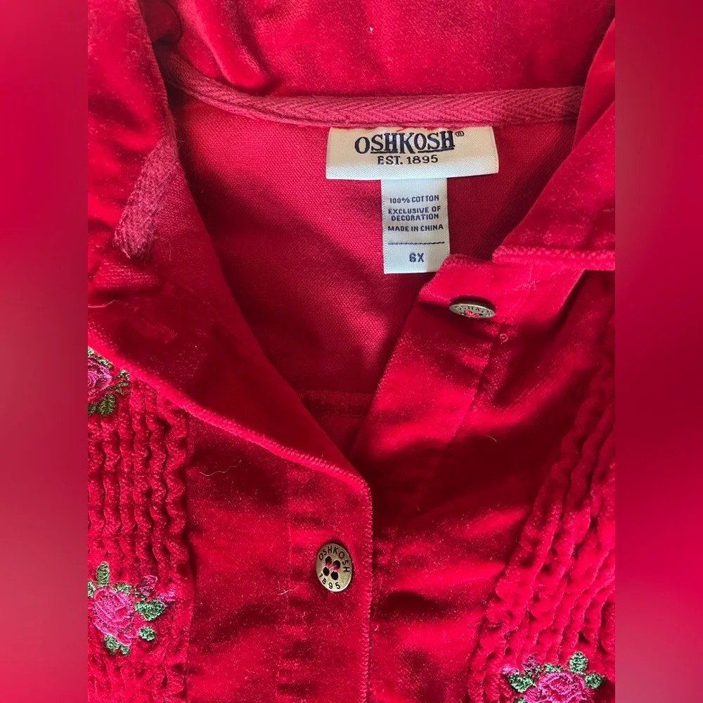 VTG OshKosh Velvet Dress‎ Girls 6x Rose Embroidery