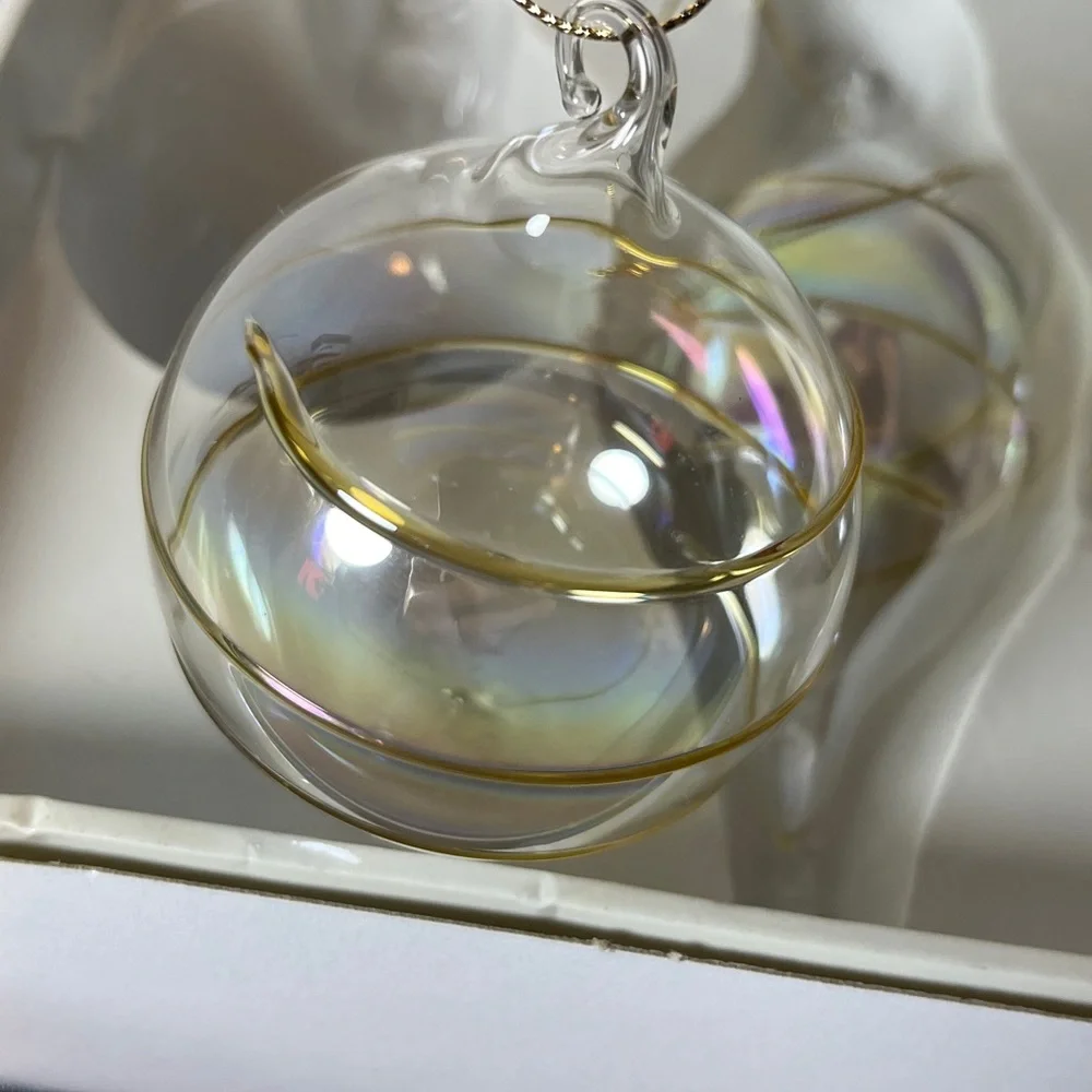 Vintage Hand Blown Iridescent Clear Glass Gold Spiral Finial Holiday Ornaments‎