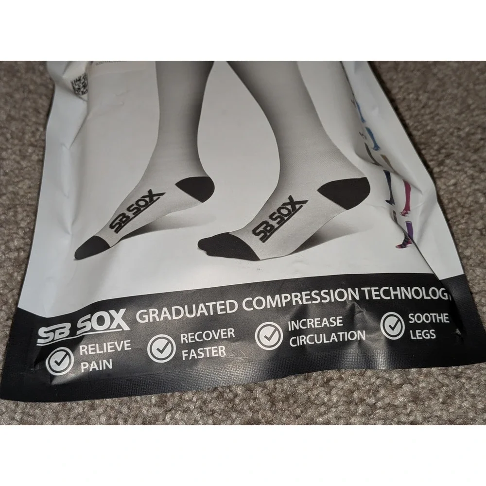 SB SOX Compression Socks Graduated‎ 20-30mmHg White Black Large NIP