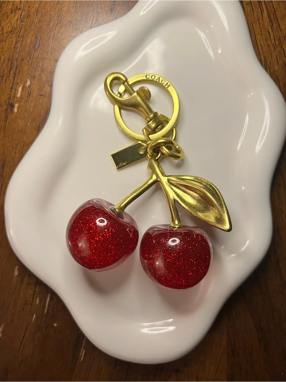 Coach Gold-Tone Cherry Key Charm with Red Glitter Cherries