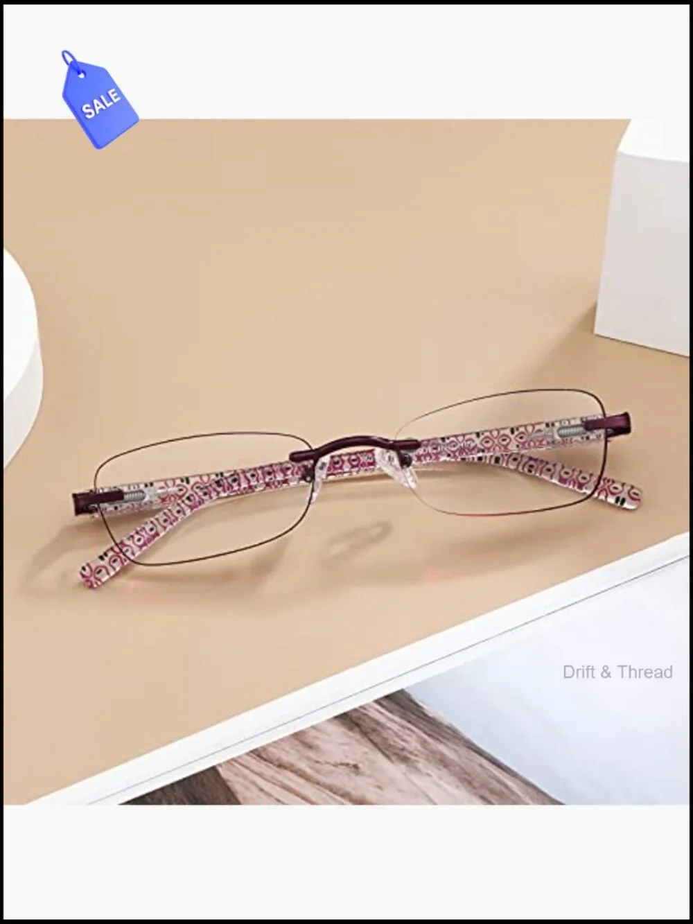 Rimless Blue Light Blocking Reading Glasses 3 Pack | Spring Hinge Pattern Print