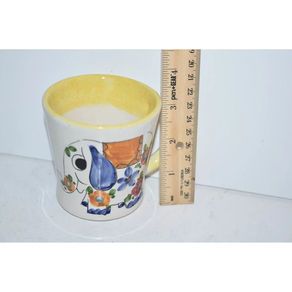 Vtg Elephant Mug Coffee Cup Floral Italy‎ Hand Painted Unique design