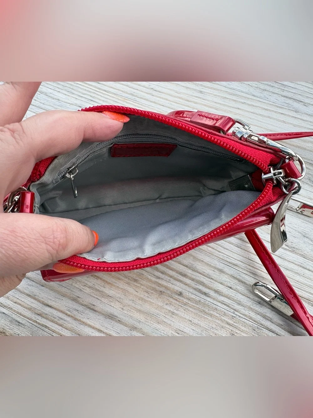 Beijo Shiny Red Patent Wristlet, Crossbody, Shoulder Purse Mini