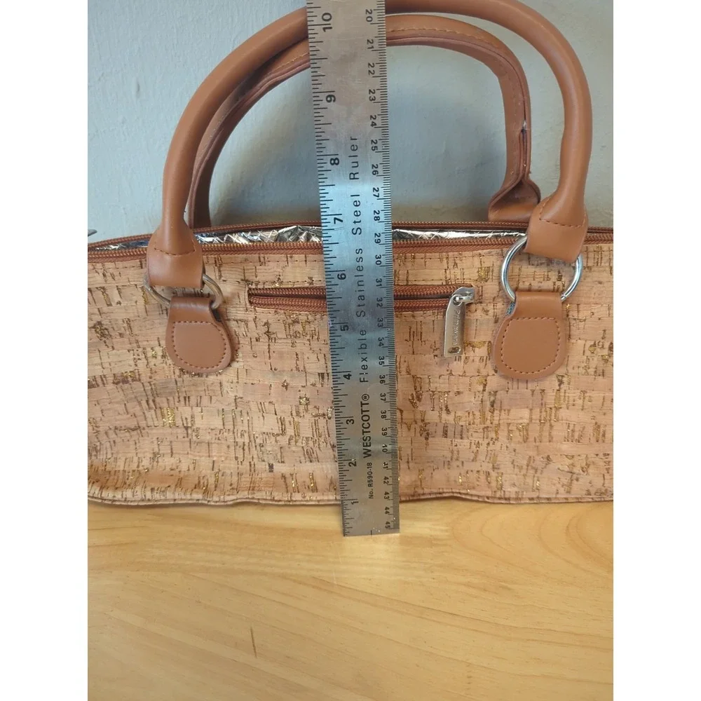 Primeware Women's Cork Purse Handbag Wine 2 Handles‎  Gold Color Accents Therms