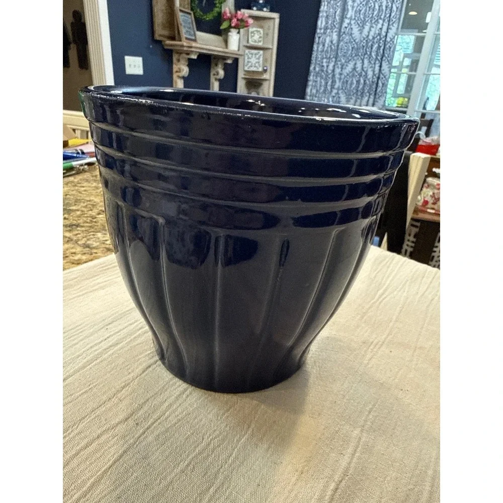 Robinson Ransbottom Blue Crown 2 Qt Kitchen Crock Cobalt Blue Ribbed Stoneware