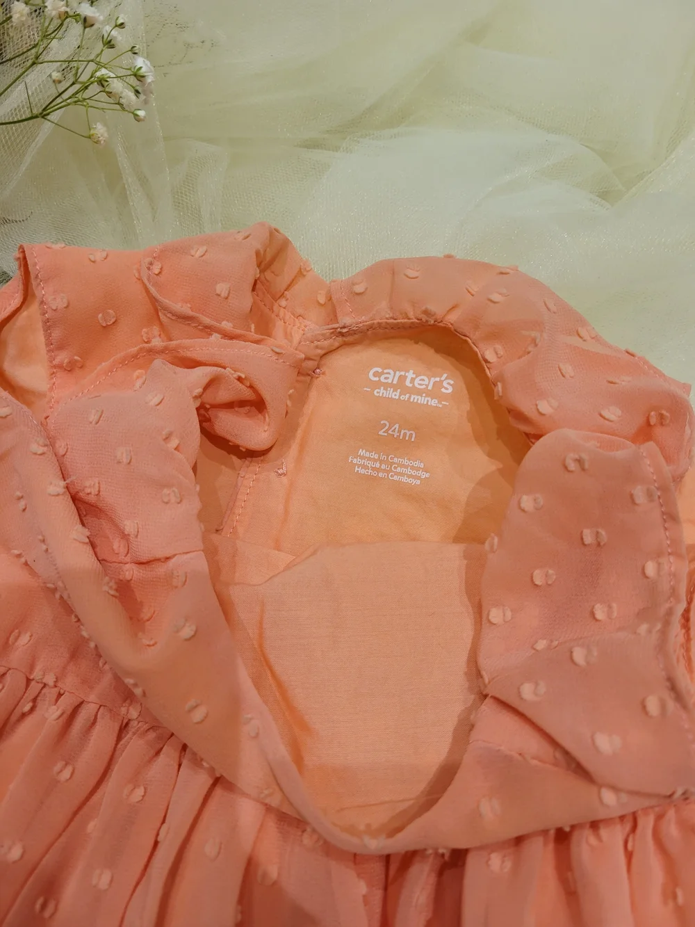 Carter's Peach Dot Ruffle Strap Dress