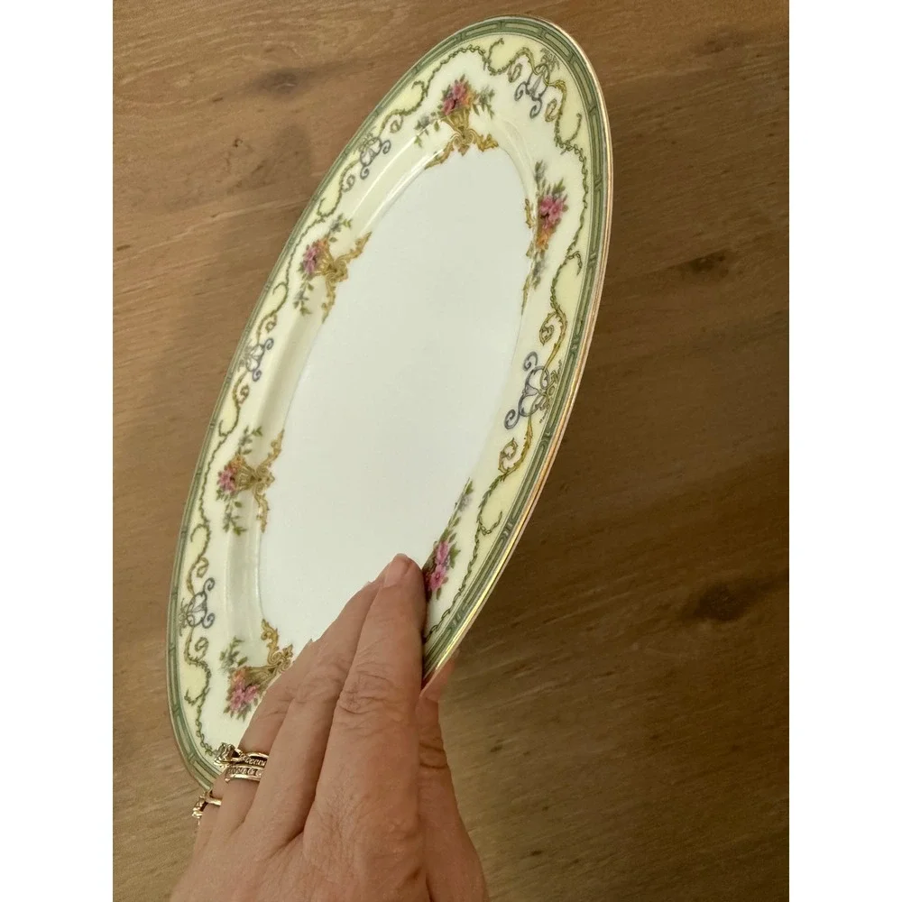 Noritake Smartnis Vintage Oval Serving Platter‎ Floral Baskets Gold Trim Japan