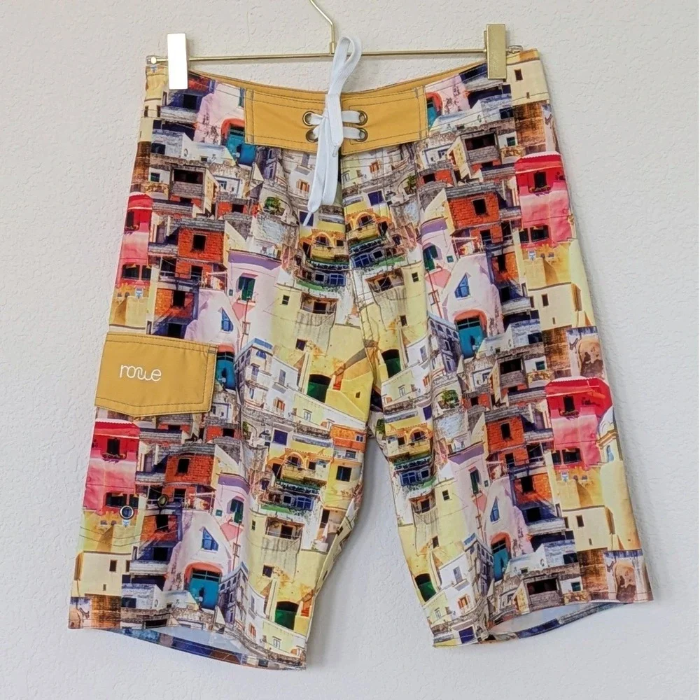 Nonwe Mediterranean Village Print Board Shorts Mens 28 Multi Color Swim Trunks‎