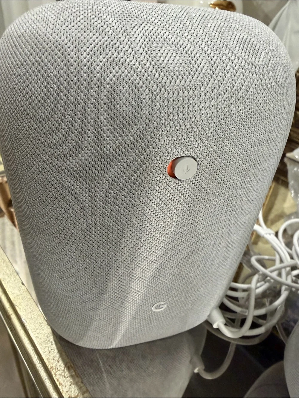 Google Smart Speaker in Light Gray with Orange Accent