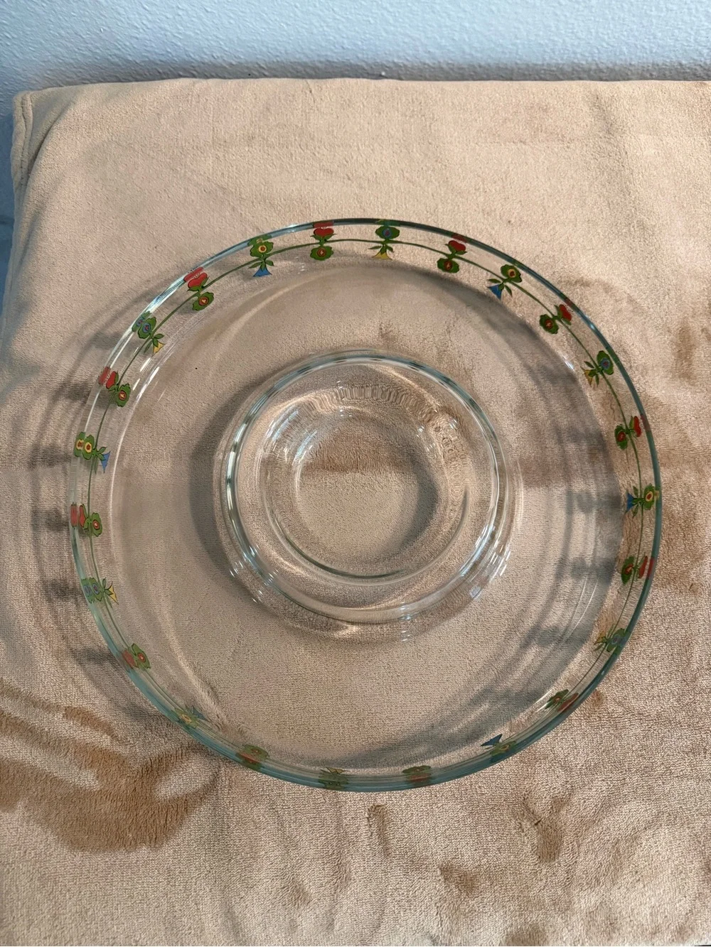 Glass Divided Server with Colorful Floral Motif