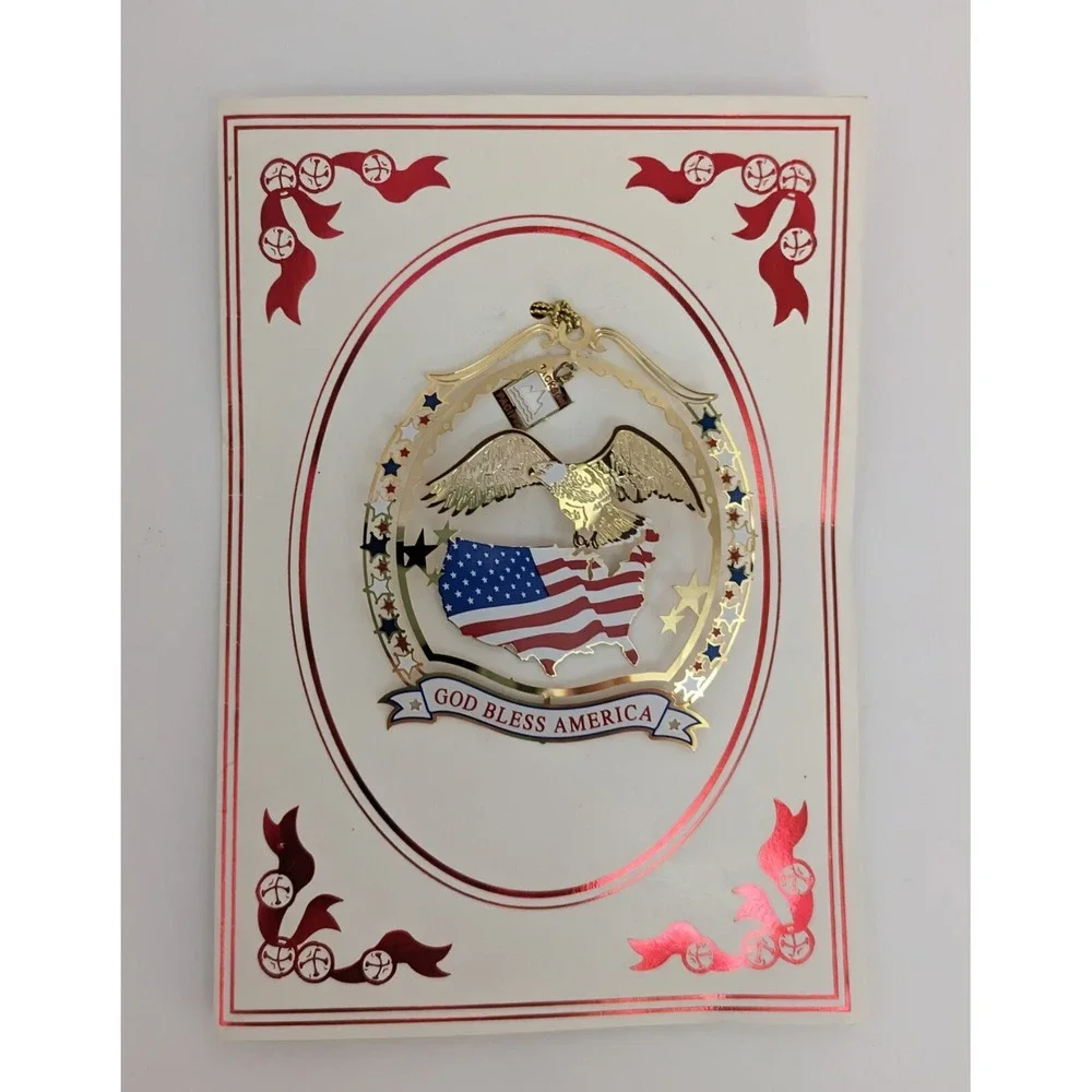 God Bless America Ornament Eagle American Flag Jackson‎ Pacific 24K Gold Brass