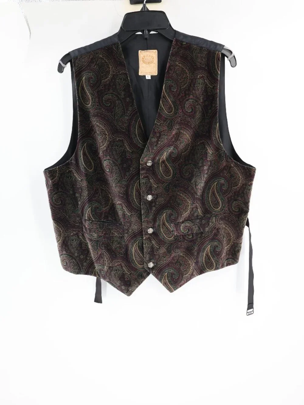 VTG Wah Maker Frontier Vest Mens Large Paisley Western V Neck velvet waistcoat
